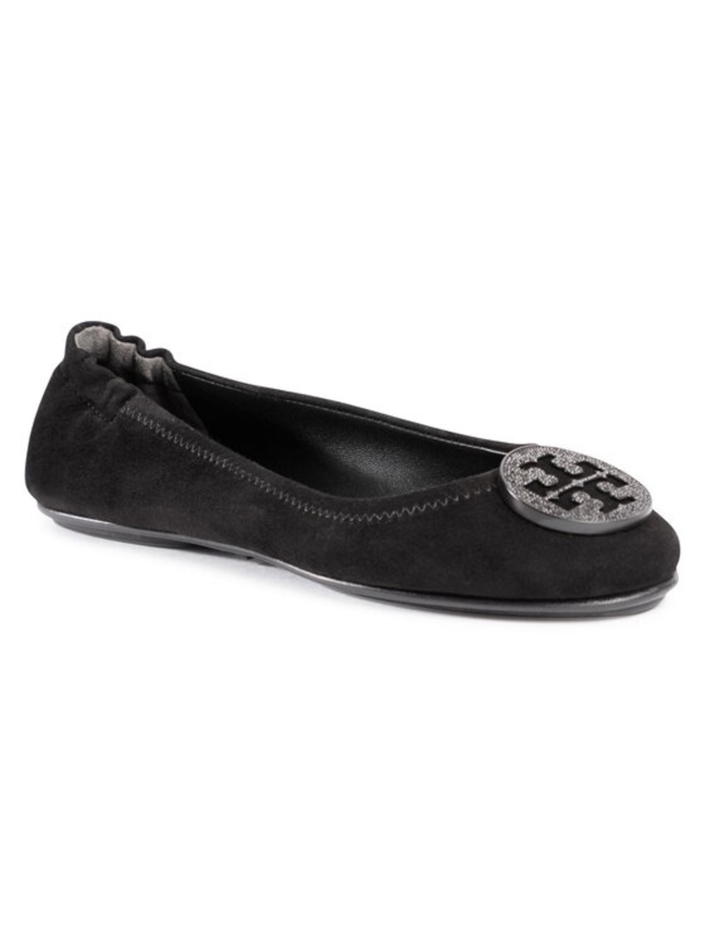 Tory Burch Black Suede Minnie Travel Pave Ballet Flat - size 10M - NIB